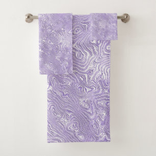 Silk Moire Kleines Muster in Lilac Lavender Badhandtuch Set