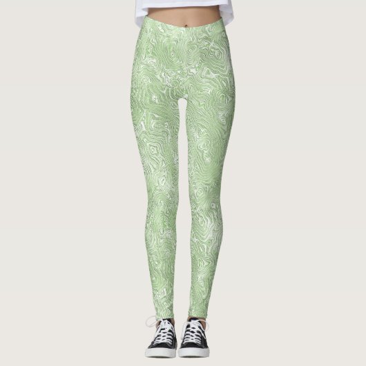 Silk Moire Kleines Muster in Limettengrün Leggings (Vorderseite)