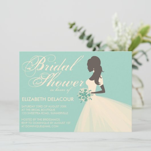 Silk Organza Wedding Gown Bridal Dusche Einladung (Stehend Vorderseite)