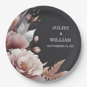 Silk Pink Boho Peony Garden Dusty Rose Wedding Pappteller