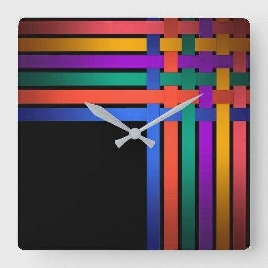 Silk ribbons lines black background pattern bright quadratische wanduhr (Vorderseite)