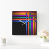 Silk ribbons lines black background pattern bright quadratische wanduhr (Zuhause)
