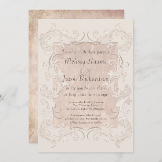 Silk Romance elegante Hochzeit Einladung (Vorne/Hinten)