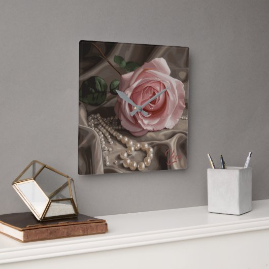 Silken-Rose Quadratische Wanduhr (Büro)