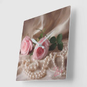 Silken-Rose Quadratische Wanduhr (Winkel)