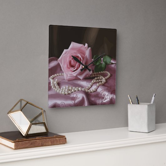 Silken-Rose Quadratische Wanduhr (Büro)