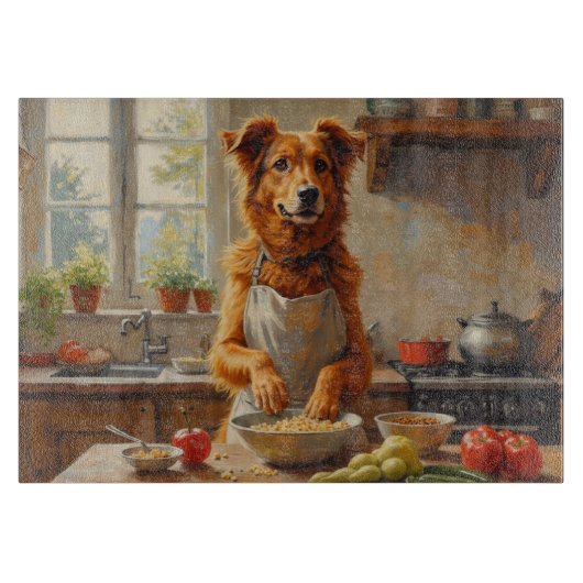 Silken Windhound Cooking in Kitchen Schneidebrett (Vorderseite)
