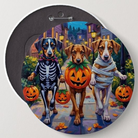 Silken Windhound Dogs in Halloween Costumes Button (Vorne & Hinten)