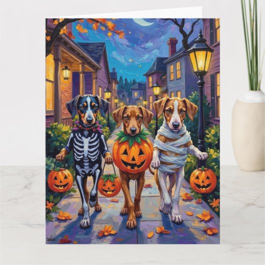 Silken Windhound Dogs in Halloween Costumes Karte (Vorderseite)