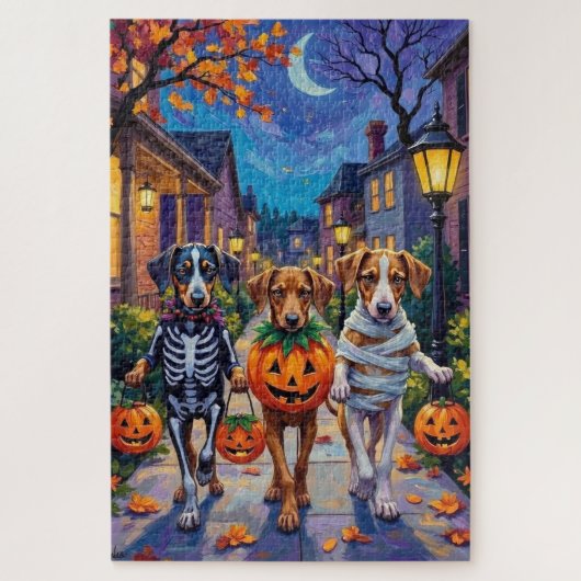 Silken Windhound Dogs in Halloween Costumes Puzzle (Vertikal)