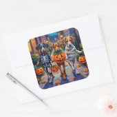 Silken Windhound Dogs in Halloween Costumes Quadratischer Aufkleber