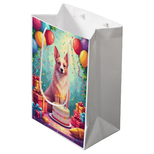 Silken Windhound Geburtstagsfeier Mittlere Geschenktüte (Vorderseite Schrägansicht)