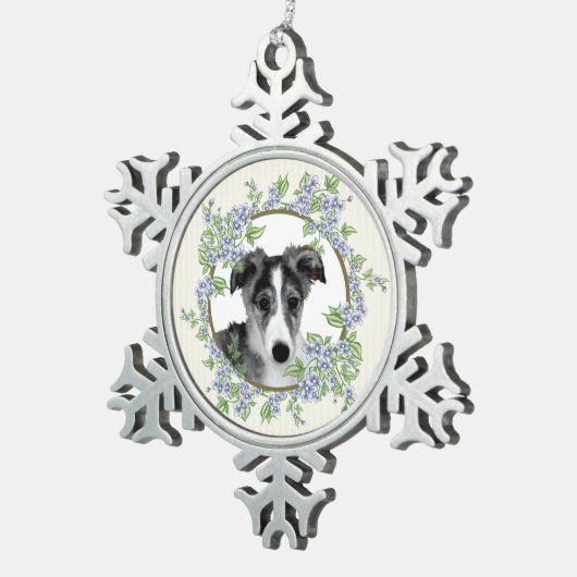 Silken Windhound Puppy Perfect Schneeflocken Zinn-Ornament (Rechts)