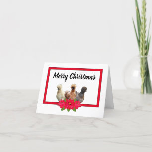 Silkie Bantam Chicken Christmas Poinsetta RedFrame Feiertagskarte