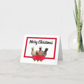 Silkie Bantam Chicken Christmas Poinsetta RedFrame Feiertagskarte