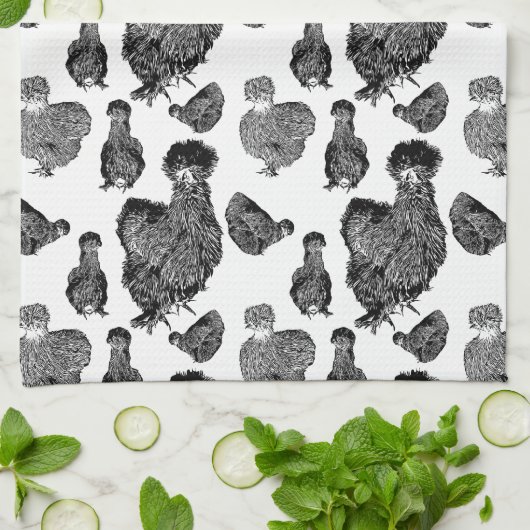 Silkie Bantam Chickens Line Kunst Geschirrtuch (Gefaltet)