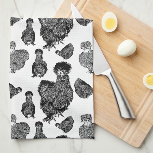 Silkie Bantam Chickens Line Kunst Geschirrtuch (Viertel Falte)