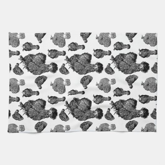 Silkie Bantam Chickens Line Kunst Geschirrtuch (Horizontal)