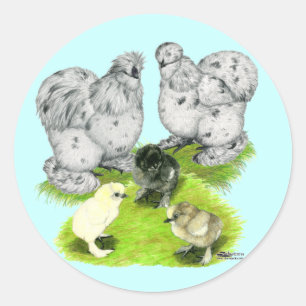 Silkie Bantam Splash Familie Runder Aufkleber