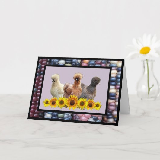 Silkie Bantam Sunflowers Rainbow Gem Corn Begrüßun Karte (Kleine Pflanze)