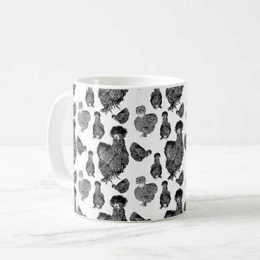 Silkie Bantams Line Art Kaffeetasse (Vorderseite Links)