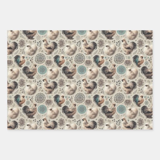 Silkie Chicken 3-Blatt Flachpapier Set Geschenkpapier Set (Vorderseite 3)