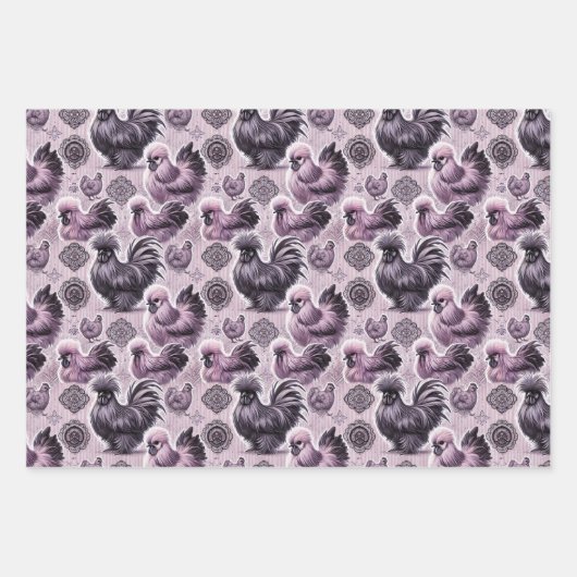 Silkie Chicken 3-Blatt Flachpapier Set Geschenkpapier Set (Vorderseite)