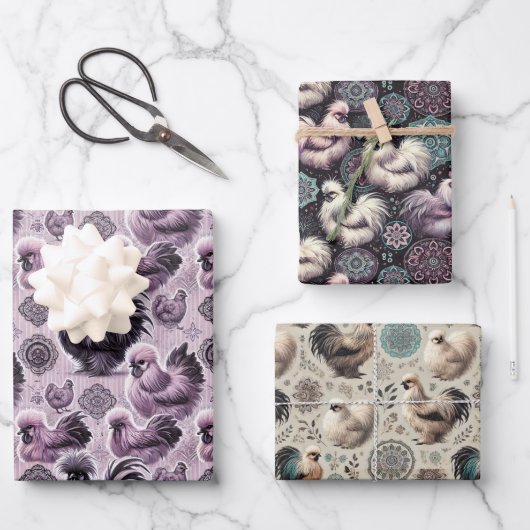 Silkie Chicken 3-Blatt Flachpapier Set Geschenkpapier Set (Vorderseite)