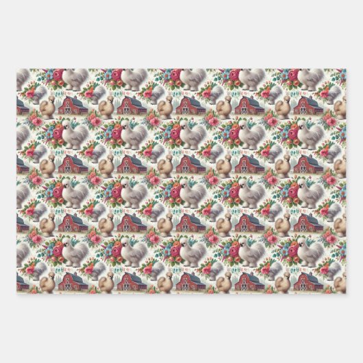 Silkie Chicken 3-Blatt Flachpapier Set Geschenkpapier Set (Vorderseite 2)