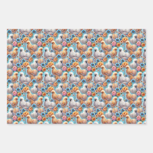 Silkie Chicken 3-Blatt Flachpapier Set Geschenkpapier Set (Vorderseite)