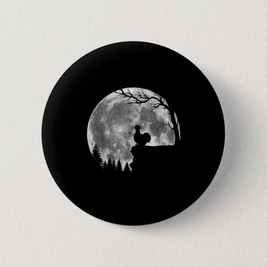 Silkie Chicken Moon Silhouette Funny Lazy Hallowee Button (Vorderseite)