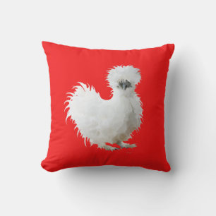 Silkie-Huhn auf Rot Kissen