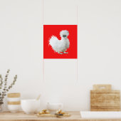 Silkie-Huhn auf Rot Poster (Küche)