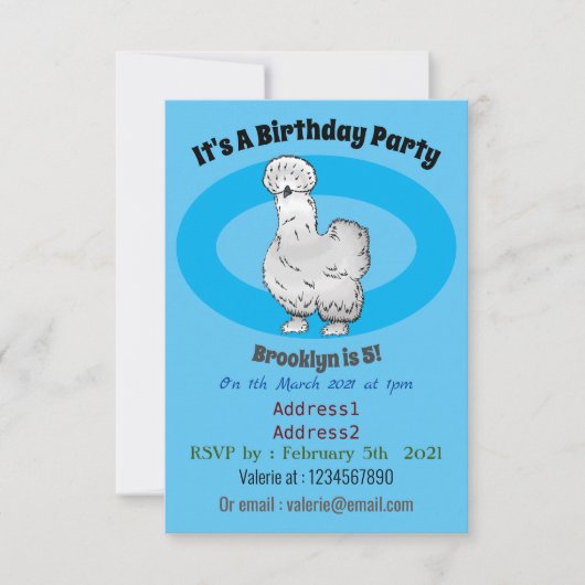 Silkie-Hühner-Cartoon Einladung (Vorderseite)