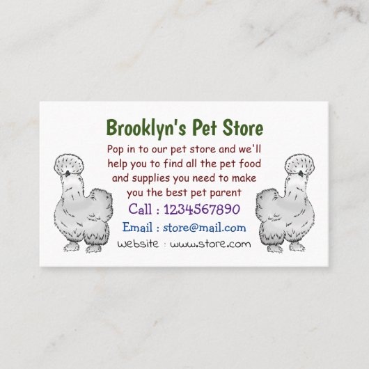 Silkie-Hühner-Cartoon Visitenkarte (Vorderseite)