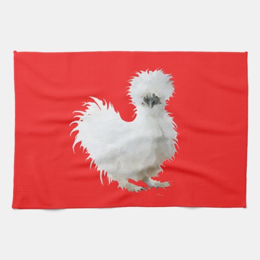 Silkie White Chicken on Red Tea Towel Geschirrtuch (Horizontal)