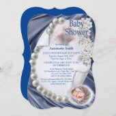 Silky Blue Pearl Baby Dusche Einladung (Vorne/Hinten)
