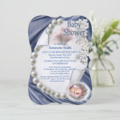 Silky Blue Pearl Baby Dusche Einladung (Stehend Vorderseite)