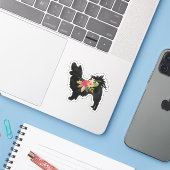 Silky Chihuahua Dog Breed Boho Floral Silhouette Aufkleber (Laptop mit iPhone)