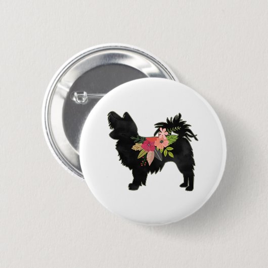 Silky Chihuahua Dog Breed Boho Floral Silhouette Button (Vorne & Hinten)
