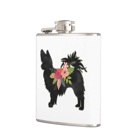 Silky Chihuahua Dog Breed Boho Floral Silhouette Flachmann (Links)