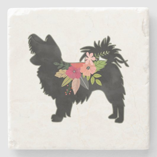 Silky Chihuahua Dog Breed Boho Floral Silhouette Steinuntersetzer (Vorderseite)
