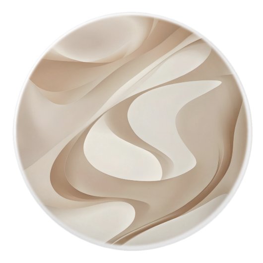 "Silky Dynamic Shapes" | Beige Abstrakt Art Keramikknauf (Vorderseite)