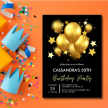 Silky Golden Balloons Stars Black Birthday