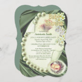 Silky GREEN Pearl Baby Dusche Einladung (Vorne/Hinten)