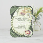 Silky GREEN Pearl Baby Dusche Einladung (Stehend Vorderseite)