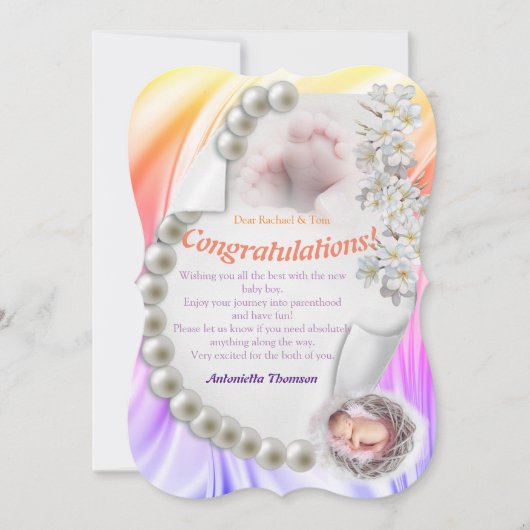 Silky Ivory Pearl Baby Glückwunschs Card Einladung (Vorderseite)