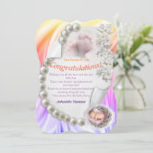 Silky Ivory Pearl Baby Glückwunschs Card Einladung (Stehend Vorderseite)