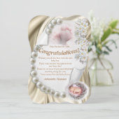 Silky Ivory Pearl Baby Glückwunschs Card Einladung (Stehend Vorderseite)