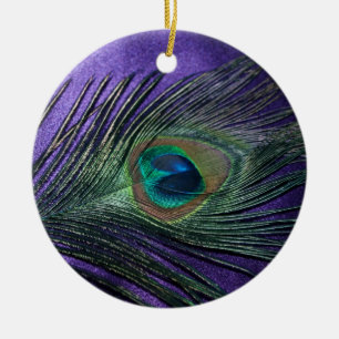 Silky Lila Peacock Feather Keramikornament